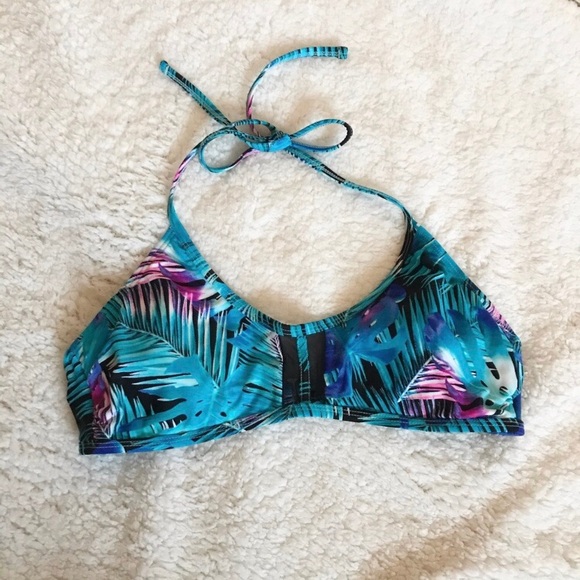 SO Other - Cute Blue Tropical Bikini Swimsuit Top with Mesh